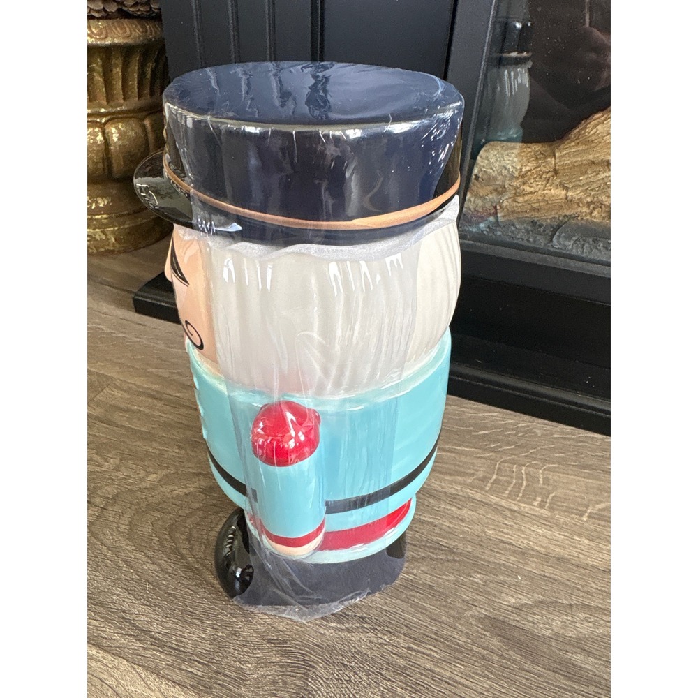 Sleigh Bell Bistro Nutcracker Cookie Jar Blue Ceramic Holiday Decor 10.5 Inch - Picture 3 of 6